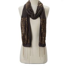 Charcoal Studded Chain-Fringe Scarf