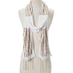 Cream Studded Chain-Fringe Scarf