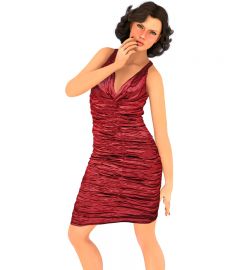 Metallic Red Pepper Ruched Cocktail Dress
