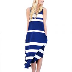 Royal Blue & White Stripe Maxi Dress