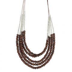 Silvertone & Black Wood Beaded Multi-Srand Necklace